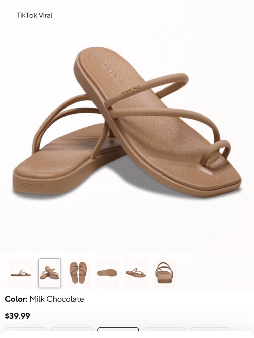 CROCS Women's Miami Strappy Toe-Ring Sandal in Milk Chocolate